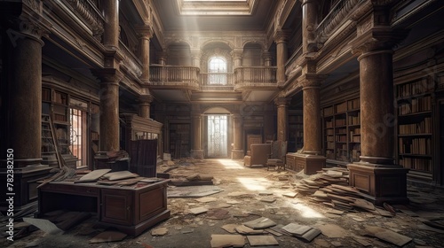 Forgotten Splendor: Abandoned Ornate Library Generative AI