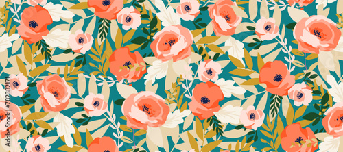 Cute feminine   seamless pattern with wildflowers.