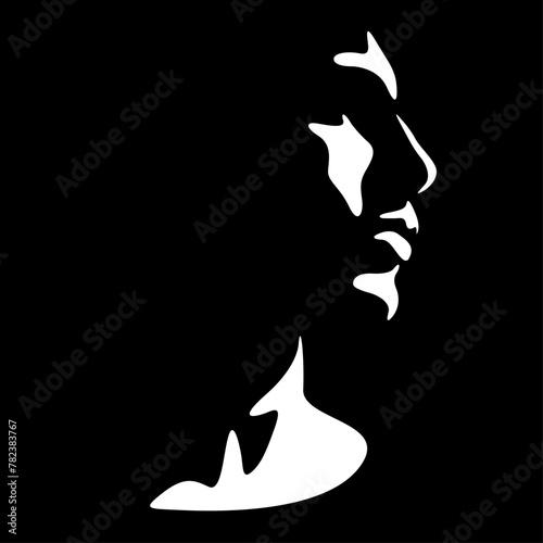 vector black and white light and shadow isolated image of male face formed by shadow. severe male profile. useful for men's products advertising, barbershop, men's clothing stores, logo, print, poster