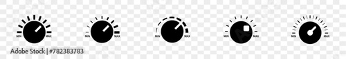 Set of black adjustment circle icons. Collection of volume control vector icons. Vector symbols of knobs for volume control