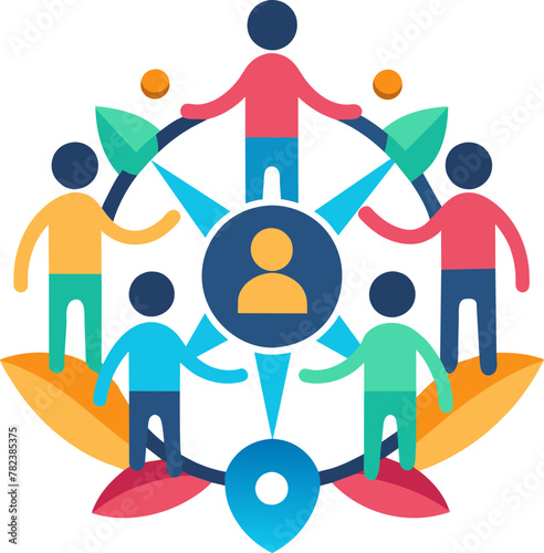 Mutual Assistance Illustrated: Teamwork Icon Featuring People and Gear for Collective Impact, Unity Circle Icon Transparent Background