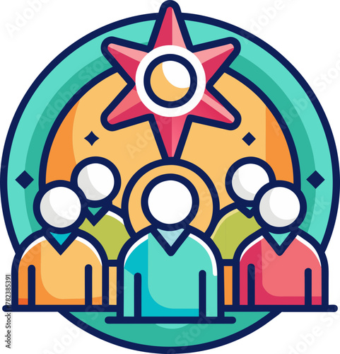 Unified Front in Action: Teamwork Icon with People and Gear Illustrating Community Efforts, Unity Circle Icon Transparent Background