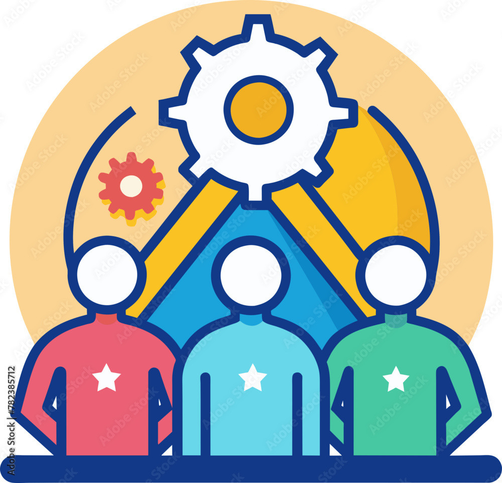 Unified Teamwork Icon: Symbolizing Collective Effort and Partnership Among People and Gears, Unity Circle Icon Transparent Background Unified Teamwork Icon: Symbolizing Collective Effort and Partnership Among People and Gears, Unity Circle Icon Transparent Background