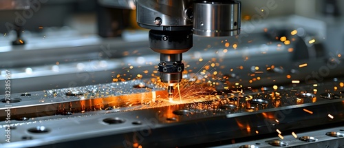 Precision in Sparks: CNC Machine at Work. Concept Industrial Machinery, Manufacturing Process, CNC Technology, Precision Engineering, Factory Operations