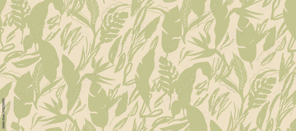 Simple monochrome two-color seamless tropical pattern silhouette.