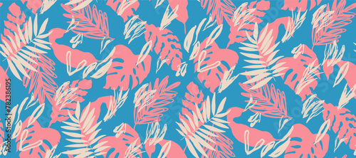 Simple monochrome two-color seamless tropical pattern silhouette.