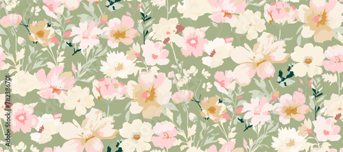 Cute feminine   seamless pattern with wildflowers.