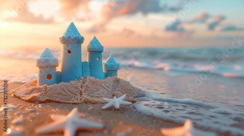 Château de sable sur la plage photo
