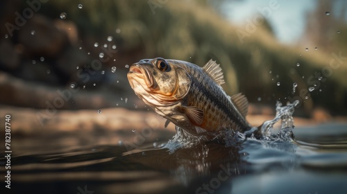 Dramatic Cinematic Capture of Leaping Bass Fish Generative AI © AlexandraRooss
