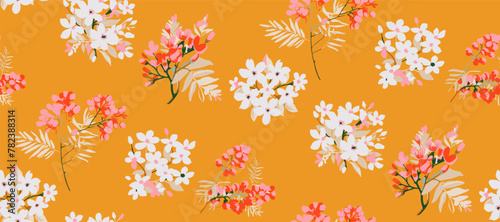 Cute feminine   seamless pattern with wildflowers.