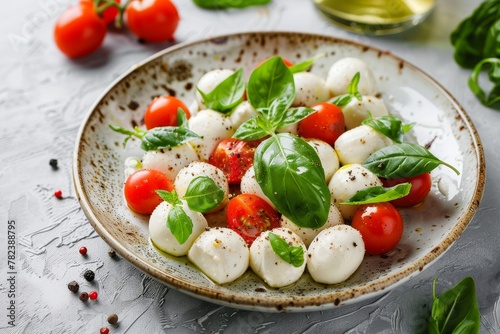 Mozzarella and tomato Caprese salad viewed from above
