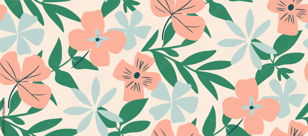 Simple minimalistic summer tropical floral seamless pattern Simple minimalistic summer tropical floral seamless pattern