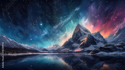 Ethereal Arctic Lake Reflection with Cosmic Nebula Generative AI