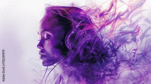 A woman is wearing headphones to listen to music.