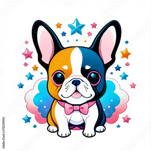 Cute French bulldog with bow tie and stars. © Creatorbin