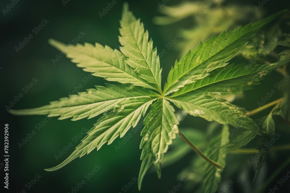 Vibrant Cannabis Leaf on Green Background Generative AI Vibrant Cannabis Leaf on Green Background Generative AI