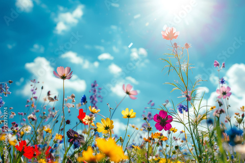 Vibrant Spring Meadow, Colorful Wildflowers Under Sunny Skies © M.Gierczyk