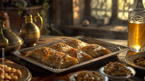 The national cuisine of Jordan is the oriental sweetness of Baklava photo