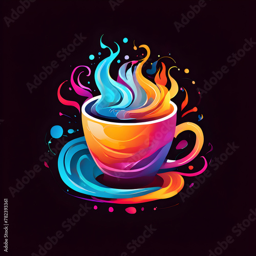 simple cup coffe logo vector with abstract colors on colorful background