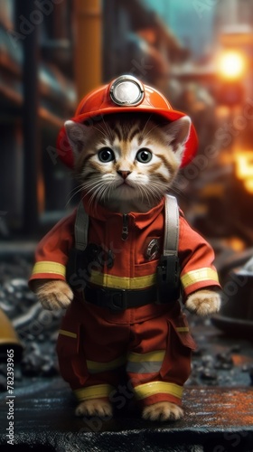 Adorable Kitten Firefighter Saves the Day on City Stage Generative AI