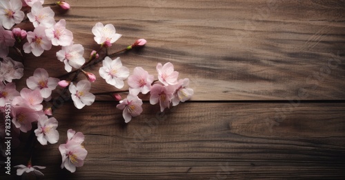 Minimalist Pink Cherry Blossoms on Wood Generative AI