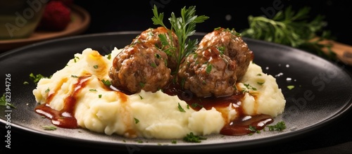 Plate of mashed potatoes an...