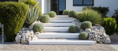 Stone steps lead to modern ...