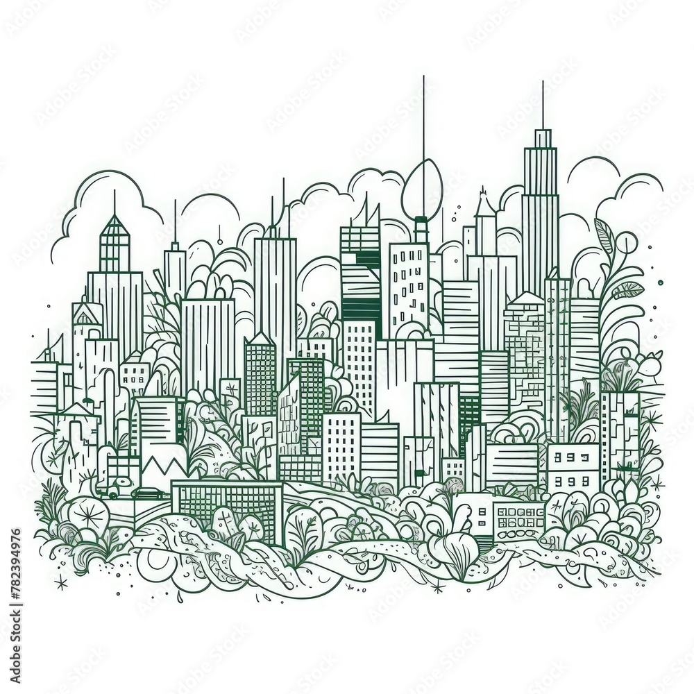 Obraz premium Continuous Line Art of Vibrant City Skyline Generative AI