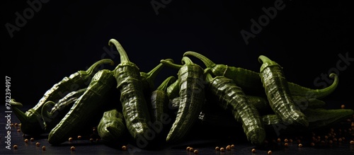 Green peppers displayed on ...