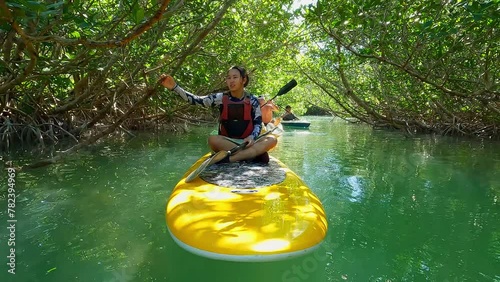 Family Kayaking Kayak in the Florida Keys in the Mangrove Forest Wetlands