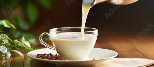 Milk poured into coffee cup