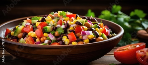 Colorful salad bowl with fr...