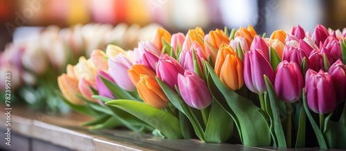 Tulips neatly arranged on s...