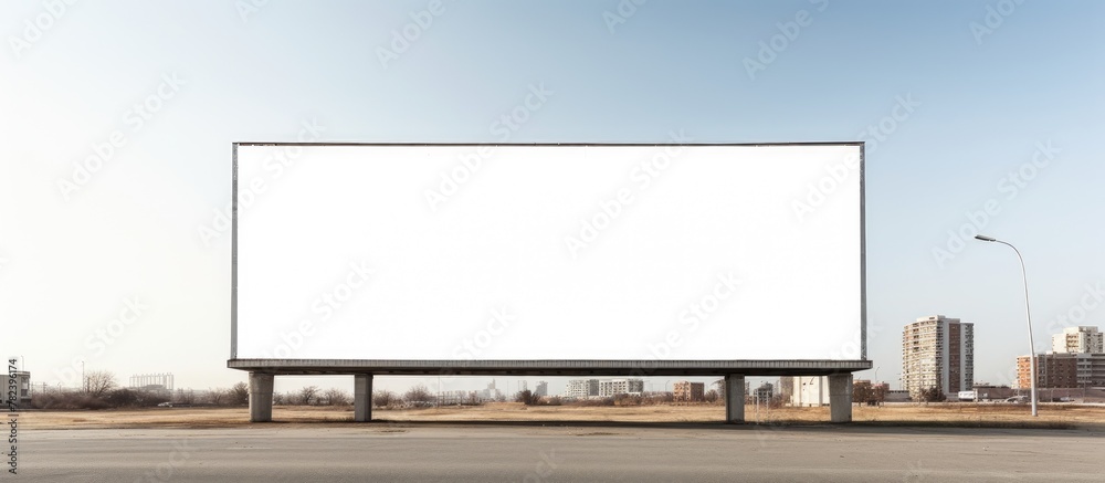 Empty urban billboard with city backdrop Empty urban billboard with city backdrop