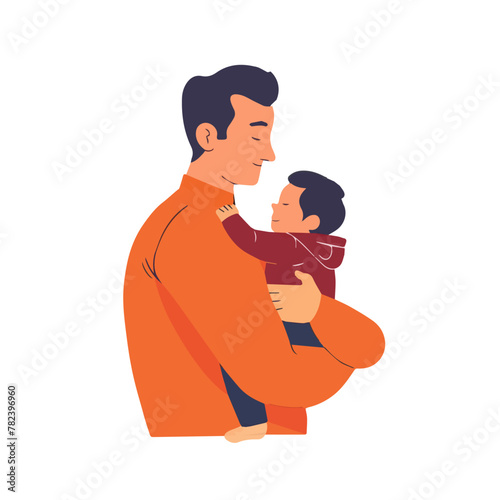 Happy Father's Day. Dad holds his son. Vector flat hand drawn illustration. Isolated on white background. © KotBaton
