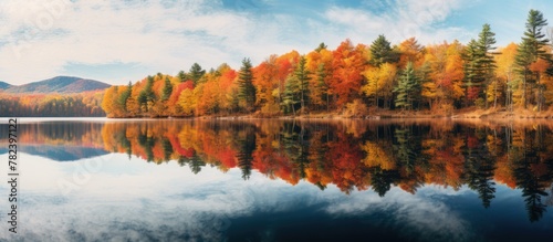 Trees reflect on mountain lake