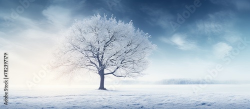 Lonely tree snowy field blu...