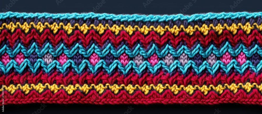 Colorful handmade throw on dark backdrop