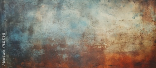 Rusty wall under blue sky with red and white background