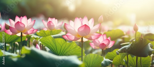 Lotus blooms under sunlight