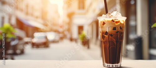 Tall glass of iced coffee o...