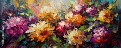 Vibrant Floral Artwork in Impressionistic Oil Painting Style Generative AI