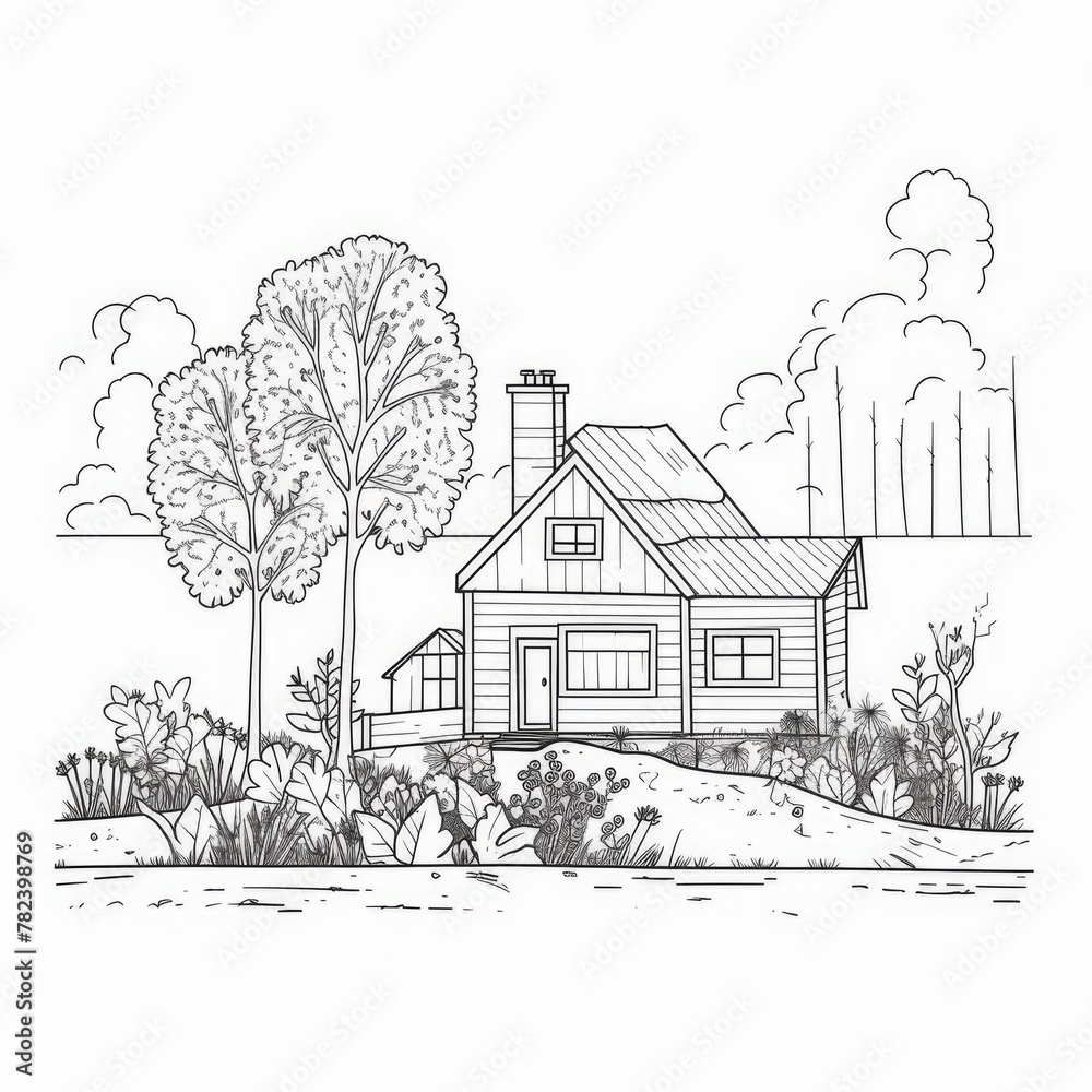 Whimsical Countryside Home Sketch Generative AI