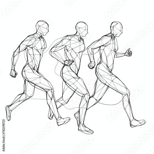 Three Minimalist Runners in One Line Drawing Generative AI