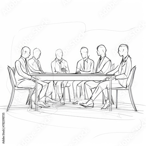 Corporate Debate: Continuous One-Line Drawing of Business Professionals Discussing in Conference Room Generative AI