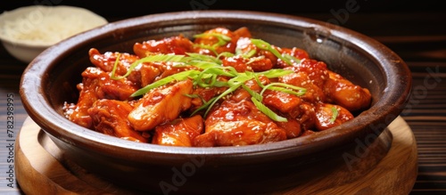 Close-up bowl food meat gre...