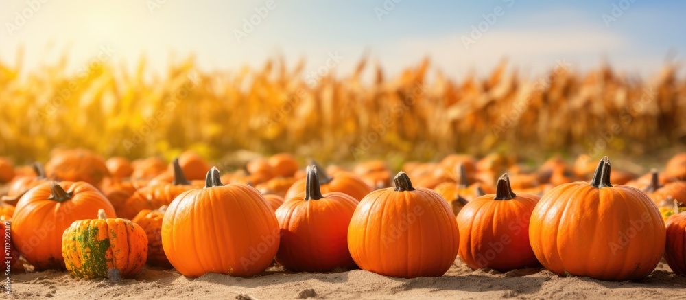 Pumpkins group corn backdrop