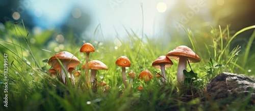 Mushrooms Sprouting Amidst Grassy Landscape