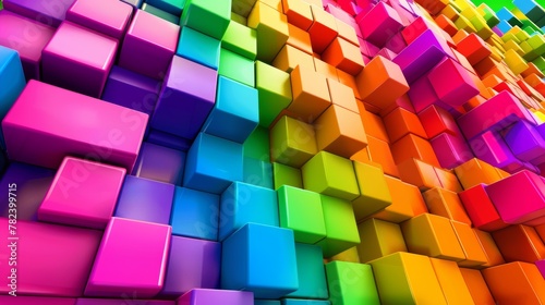 An illustration with perspective effects of color cubes in 3D