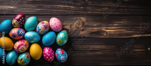 Colorful Easter eggs on rus...